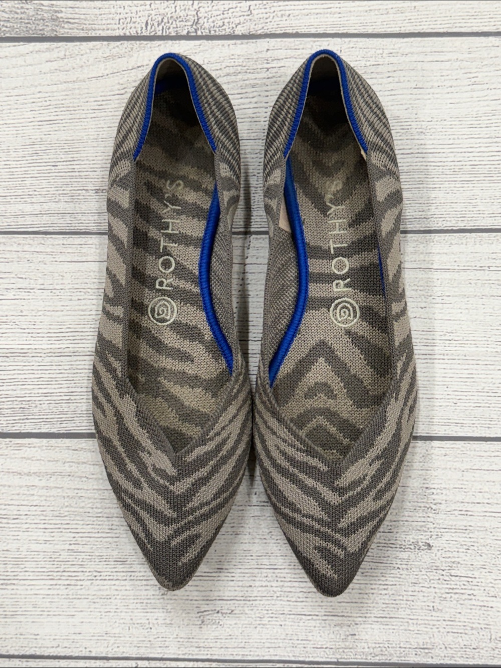 Rothy’s The Point Zebra Stripe Knit Flats Gray Blue Women’s 9 - Picture 2 of 6
